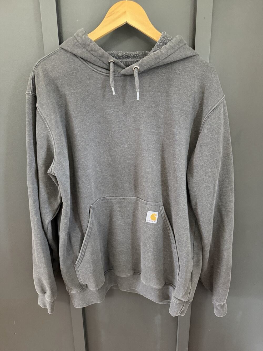 Carhartt Hoodie Men's Medium Grey Sweatshirt Loose Fit Logo Sleeve TS0288-M